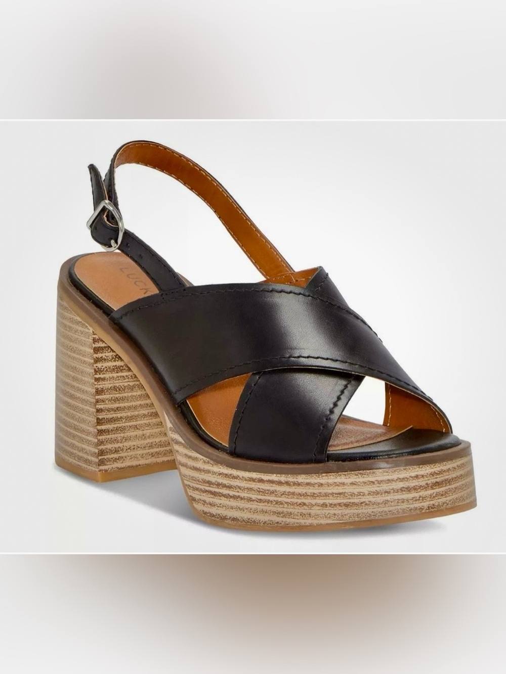 Lucky Brand Women Slingback Sandals Delmie Size US 8M Black Cow Tuscany Leather